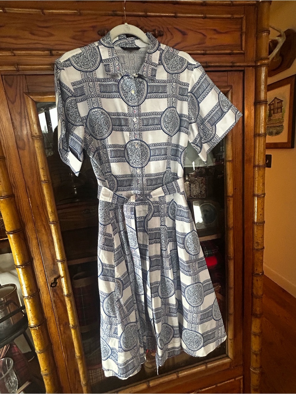 Brooks Brothers White and Blue Midi Shirt Dress